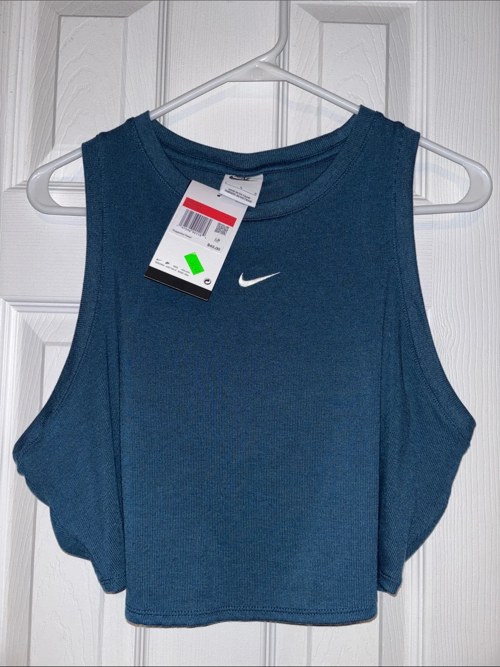 Nike Women's Navy Cropped Tank with White Swoosh
